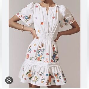 Anthropology The Somerset Floral Embroidered Dress in White